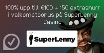 100% upp till €100 + 150 extrasnurr i välkomstbonus på SuperLenny Casino
