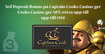 Captain Cooks Casino erbjuder 50% upp till $150 på 3e insättningen