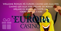 Europa Casino erbjuder 100% upp till $100
