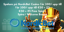 NordicBet Casino ger dig 100% upp till €50 och 25 Spins på Starburst