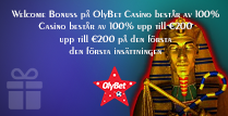 OlyBet Casino ger 100% upp till €200 som 1a insättningsbonus